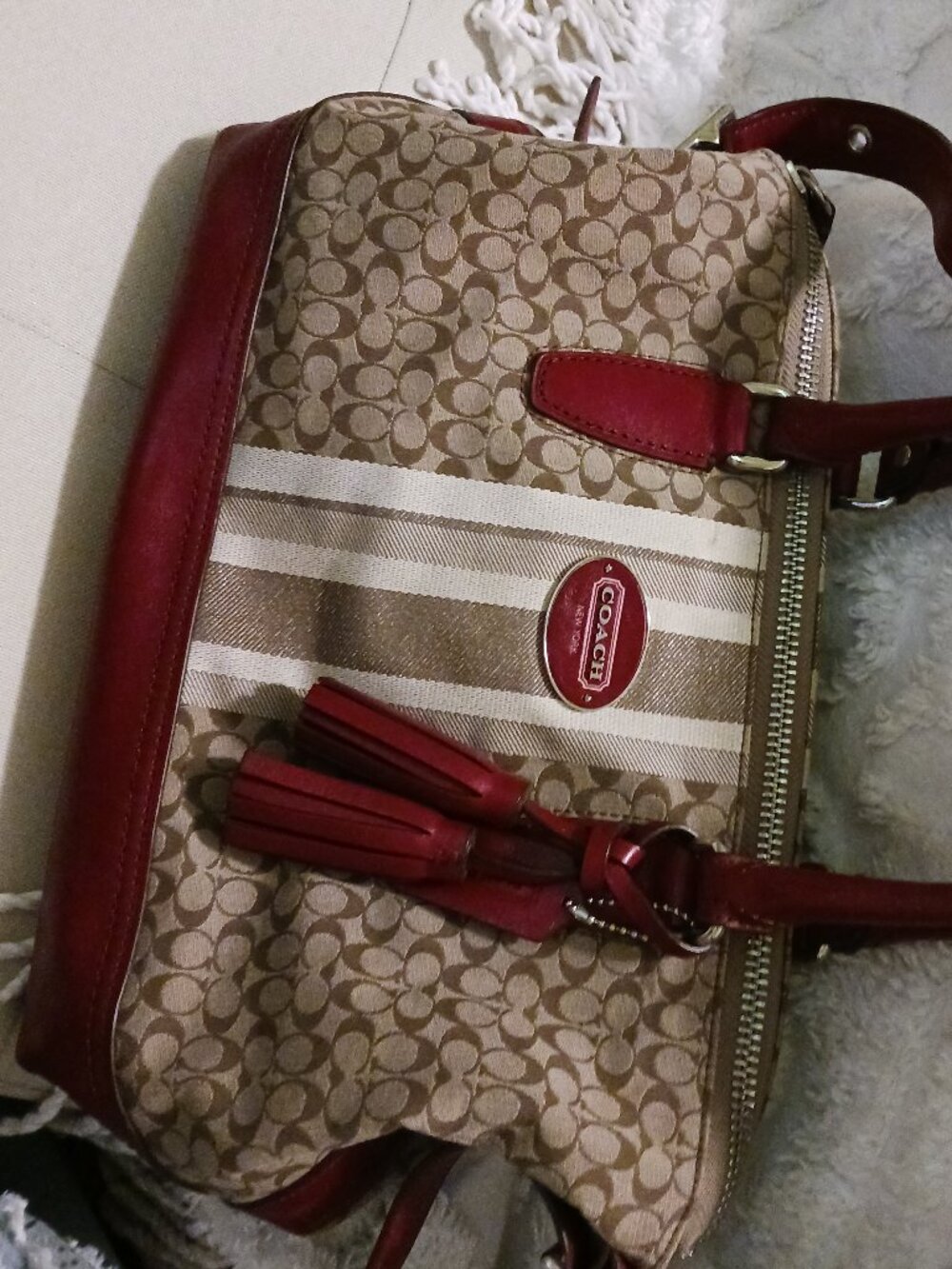 Coach Purse Red and Signature Tan